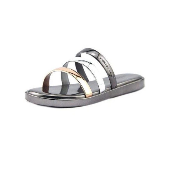 NEW Michael Kors Keiko Women's Size 6‎ Triple-Band Slide Sandals Gunmetal Silver - Picture 6 of 6